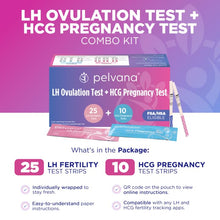 Load image into Gallery viewer, Pelvana Pregnancy and Ovulation Test Strips Combo Kit - 50 LH Fertility Test Strips + 20 Pregnancy HCG Checker Kits - Identify Your Peak Fertility Days - Easy at Home Ovulation Tests (70 Piece Kit)