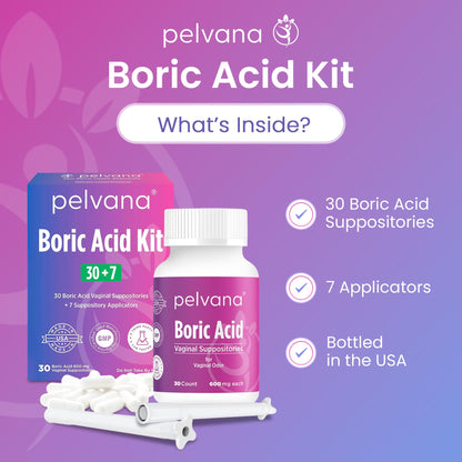 Pelvana Boric Acid Suppositories for Women - 30 Count + 7 Applicators