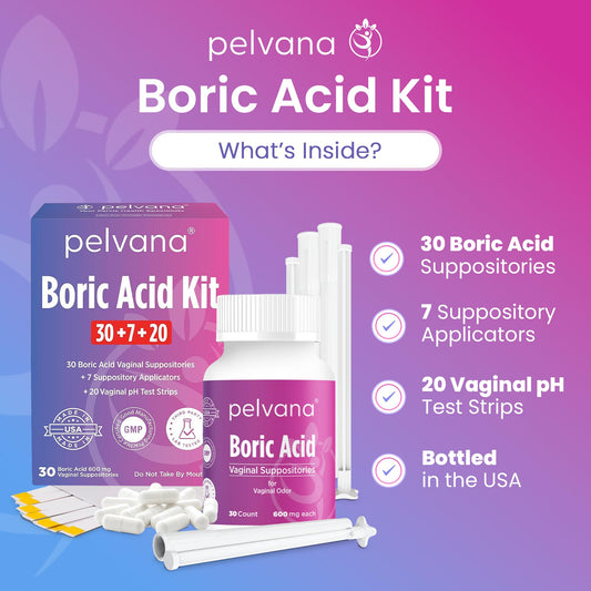 Boric Acid Suppositories for Women (37 Applicators + 20 pH Strips Kit)