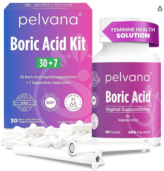 Pelvana Boric Acid Suppositories - 30 Count + 7 Applicators - Case Packs