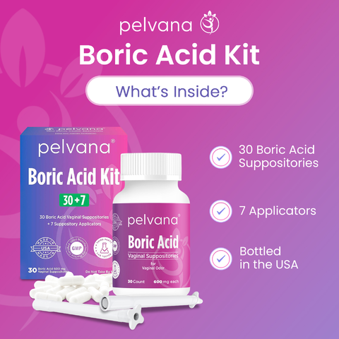 Pelvana Boric Acid Suppositories - 30 Count + 7 Applicators - Case Packs