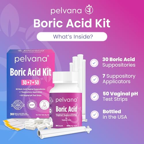 Boric Acid Suppositories for Women (37 Applicators + 50 pH Strips Kit)