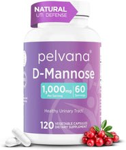 Load image into Gallery viewer, Pelvana D-Mannose 120 Capsules (500mg Each) – 1000mg per Serving – Assists &amp; Maintains Healthy Urinary Tract, Flushes Impurities, Pure Ingredients, Gluten-Free – Third-Party Lab Tested, Made in USA
