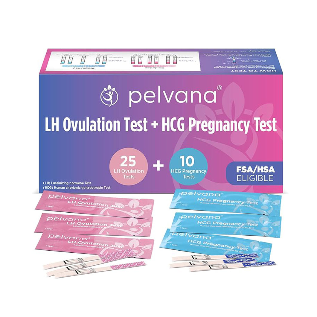 Pelvana Pregnancy and Ovulation Test Strips Combo Kit - 25 LH Fertility Test Strips + 10 Pregnancy HCG Checker Kits - Identify Your Peak Fertility Days - Easy at Home Ovulation Tests (35 Piece Kit)