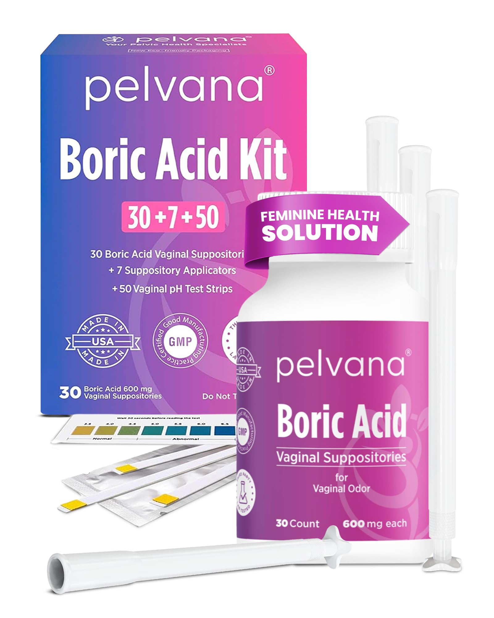 Boric Acid Suppositories for Women (37 Applicators + 50 Strips Pack)