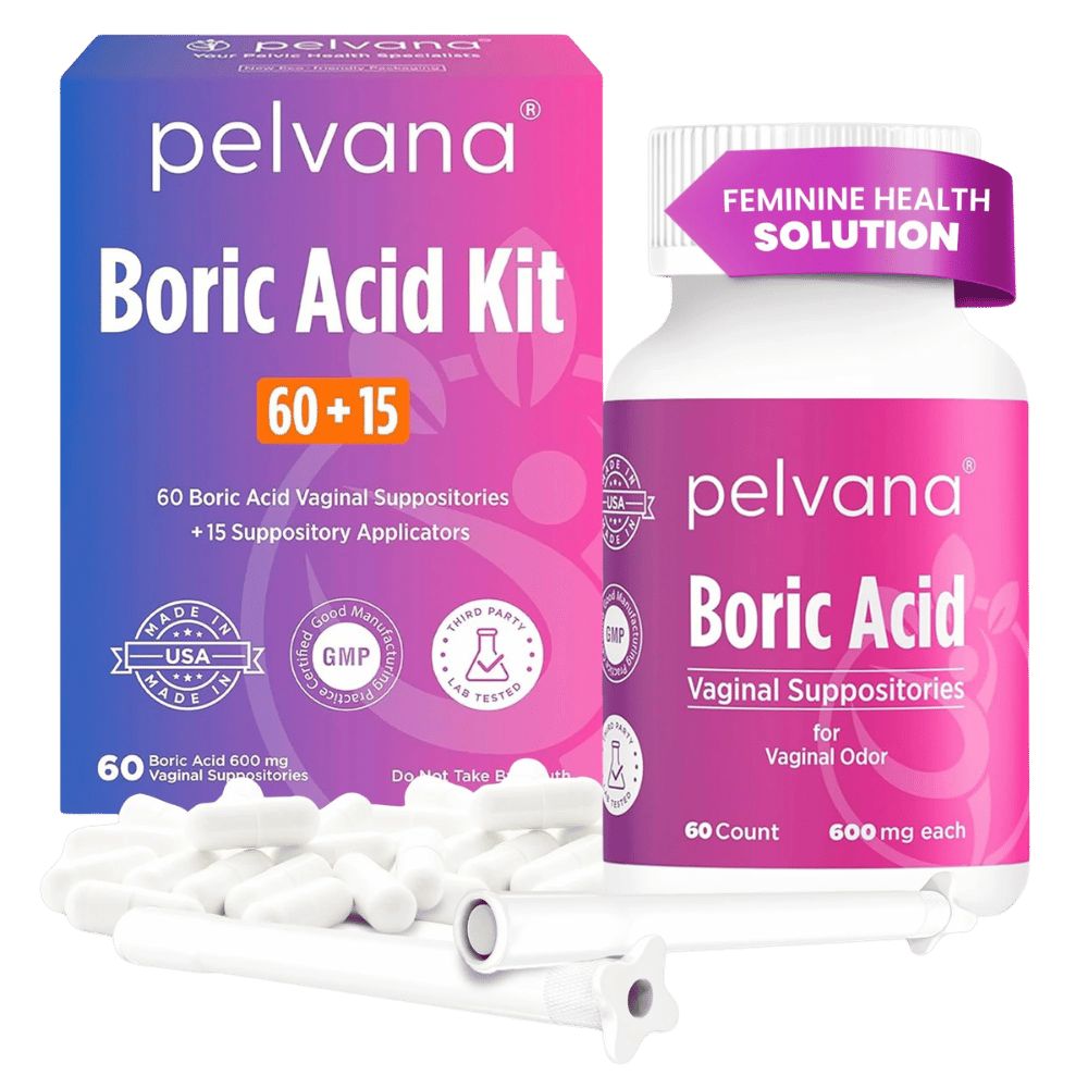 Pelvana Boric Acid Suppositories - 60 Count + 15 Applicators