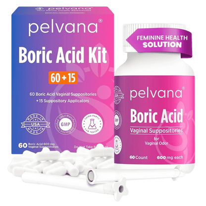 Pelvana Boric Acid Suppositories - 60 Count + 15 Applicators