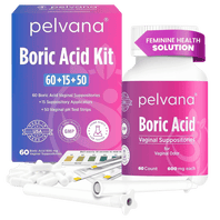 Pelvana Boric Acid Suppositories - 60 Count + 15 Applicators + 50 pH Tests
