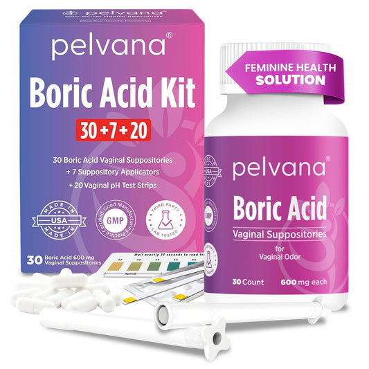 Boric Acid Suppositories for Women (37 Applicators + 20 Strips Pack)