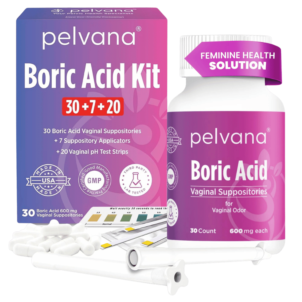 Pelvana Boric Acid Suppositories - 30 Count + 7 Applicators + 20 pH Tests
