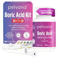 Pelvana Boric Acid Suppositories - 30 Count + 7 Applicators + 20 pH Tests