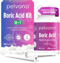 Load image into Gallery viewer, Pelvana Boric Acid Suppositories for Women 30 + 7 Applicators, Total of 37 Piece Kit for Vaginal Odor &amp; Freshness - Third-Party Lab Verified &amp; Bottled in The USA - Feminine Health Odor Solution
