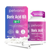 Load image into Gallery viewer, Pelvana Boric Acid Suppositories for Women 30 + 7 Applicators, Total of 37 Piece Kit for Vaginal Odor &amp; Freshness - Third-Party Lab Verified &amp; Bottled in The USA - Feminine Health Odor Solution
