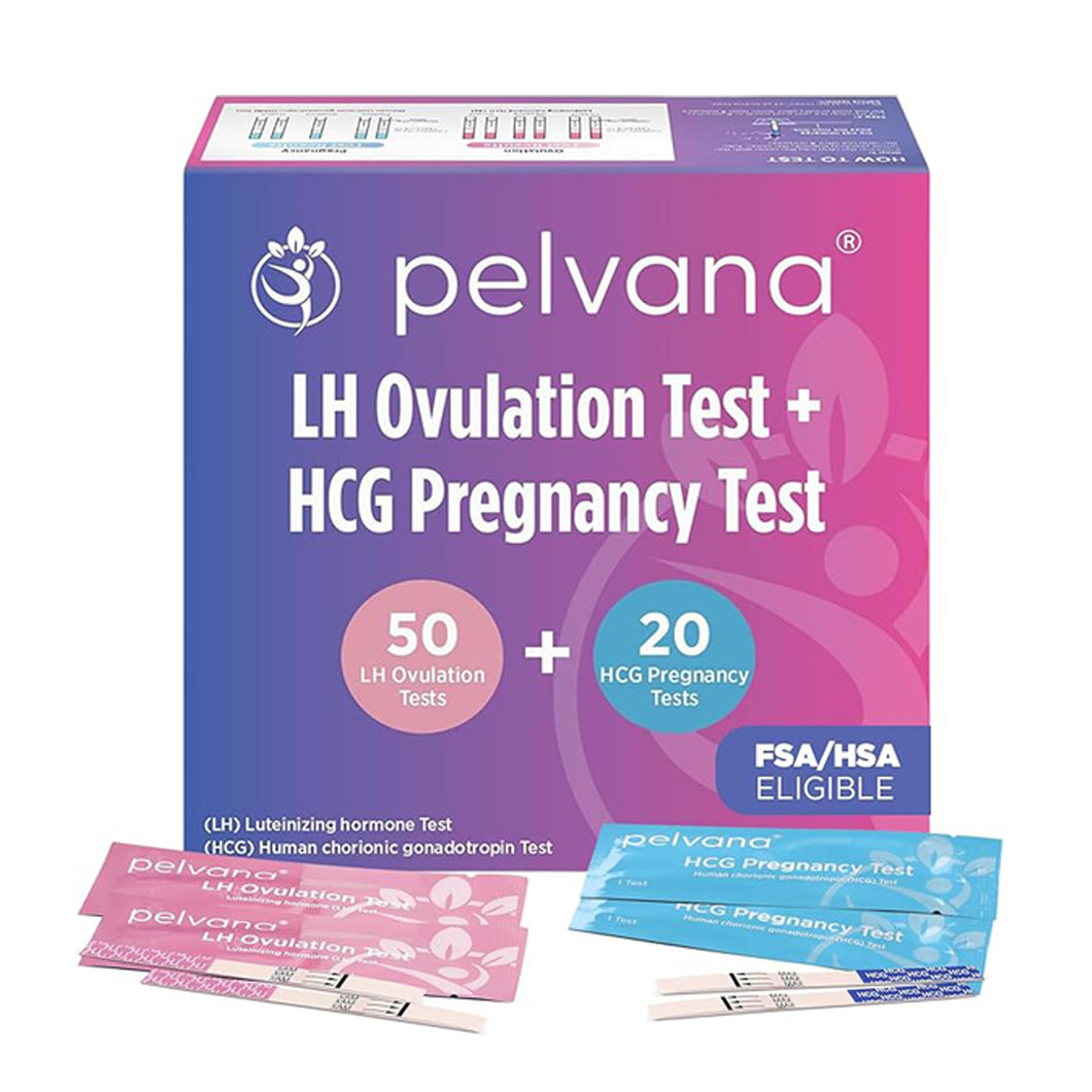 Pelvana Pregnancy and Ovulation Test Strips Combo Kit - 50 LH Fertility Test Strips + 20 Pregnancy HCG Checker Kits - Identify Your Peak Fertility Days - Easy at Home Ovulation Tests (70 Piece Kit)