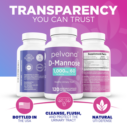 Pelvana D-Mannose UTI Kit for Women - 360 Capsules + 50 UTI Tests