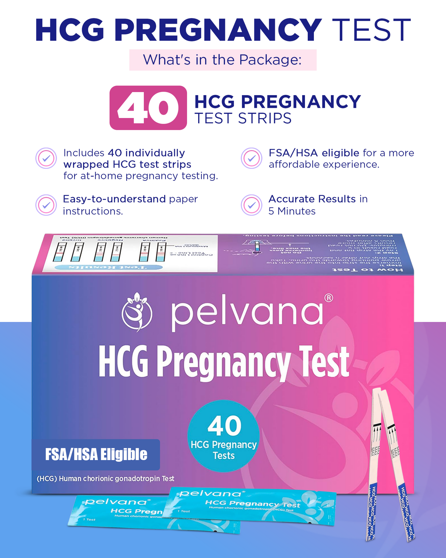 Pelvana Pregnancy Test Strips for Women - 40 Tests - Case Packs