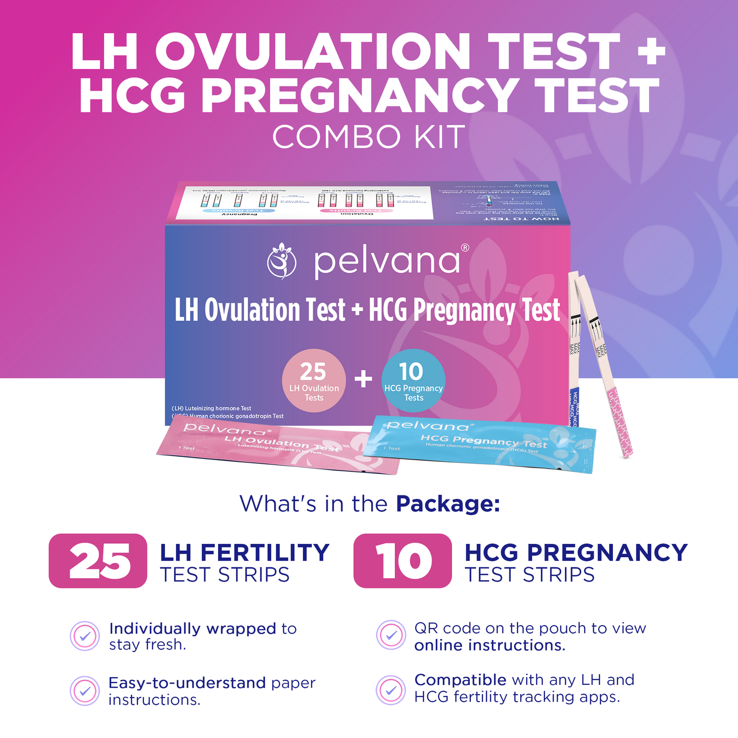 Pelvana Ovulation & Pregnancy Test Strips Combo Kit - 35 Tests - Case Packs