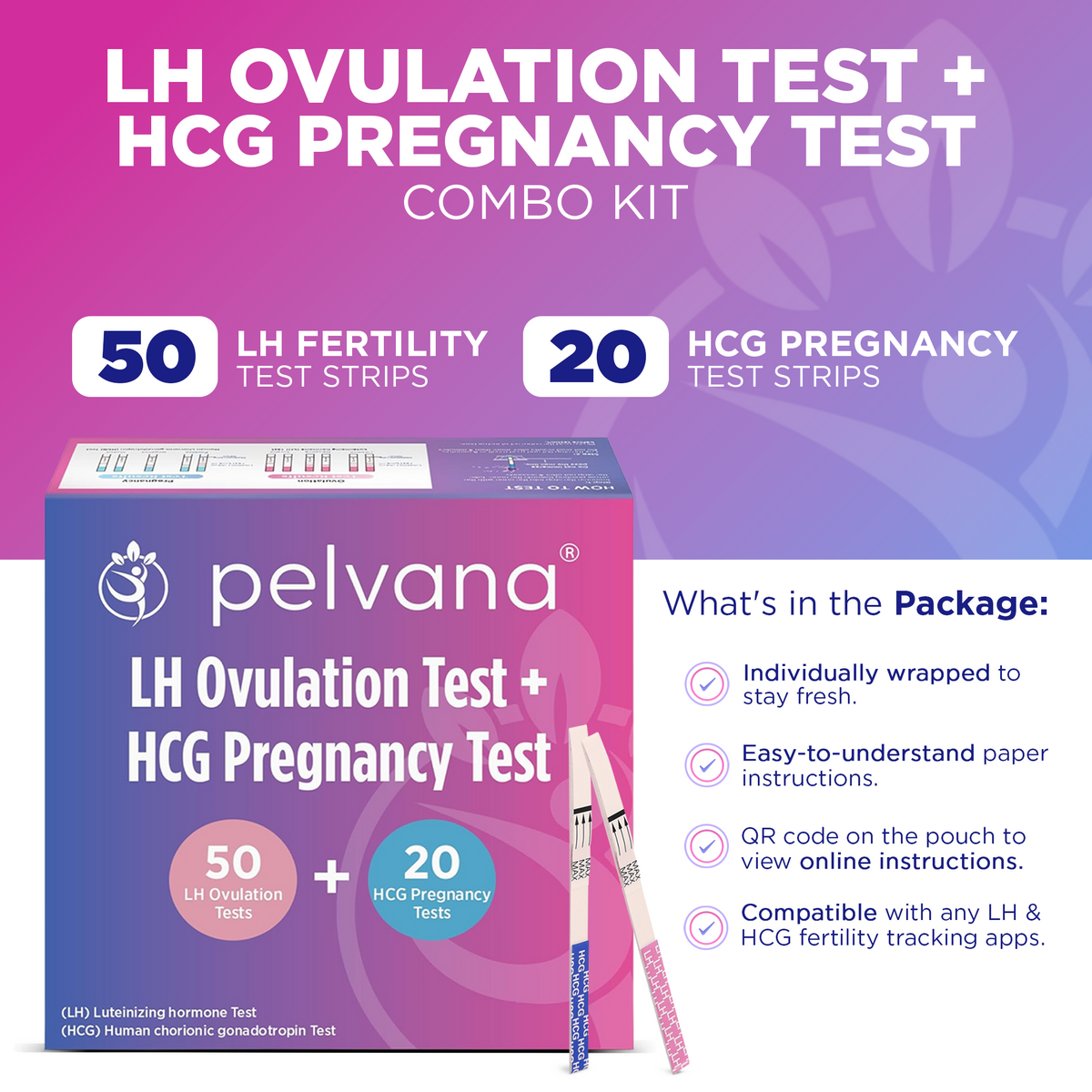 Pelvana Ovulation & Pregnancy Test Strips Combo Kit - 70 Tests - Case Packs